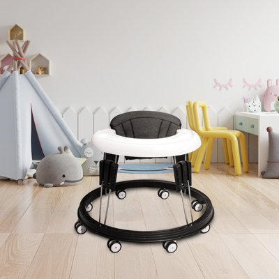 Alivio Foldable Baby Walker With 9-Height Adjustment & 360° Safety (Black & White) - Image 3