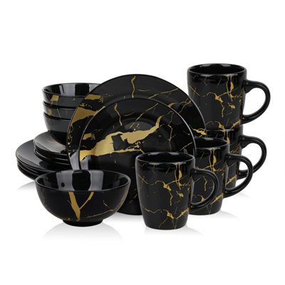Alivio 16Pc Premium Porcelain Plates Dinnerware Scratch-Resistant Luxury Tableware from B&Q