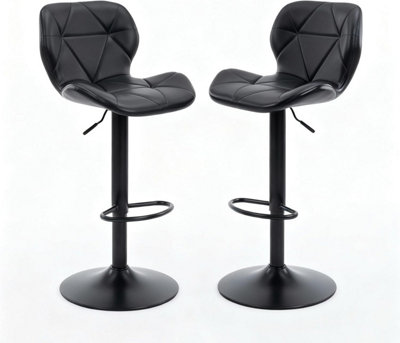 Alivio Black 2-Piece Modern Faux Leather Adjustable Bar Stool Backrest Bar Chairs