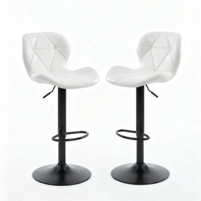 Alivio 2Pc Modern Faux Leather Adjustable Bar Stool Backrest Bar Chairs (White) from B&Q