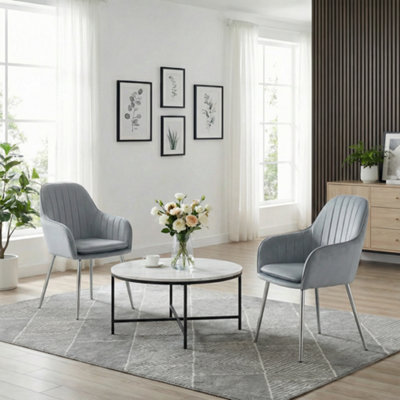 Alivio Set Of 2 Upholstered Velvet Dining Arm Chairs With Removable Cushion (Grey) from B&Q