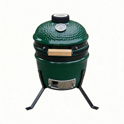 Alivio Kamado 13" Ceramic Mini Bbq Grill Smoker Egg Charcoal Cooking OvenPortable Oven And Smoker With Stand (Green) from B&Q