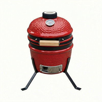 Alivio Kamado 13" Ceramic Mini Bbq Grill Smoker Egg Charcoal Cooking Oven (Red)