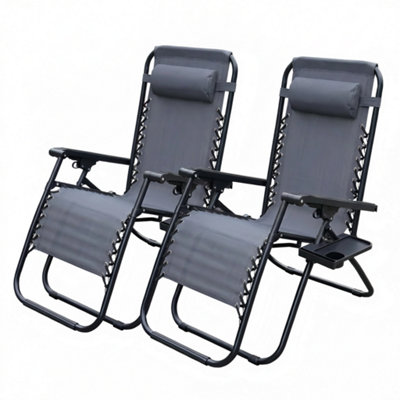 Alivio Set Of 2 Heavy-Duty Zero Gravity Chairs SunloungersGarden Outdoor Patio Sun Loungers Folding Reclining Chairs (Dark Grey) from B&Q