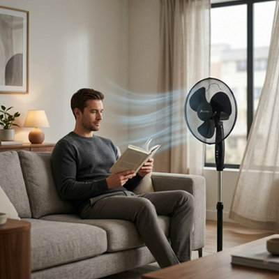 Alivio 45W Pedestal Fan3-Speed Oscillating Floor Fan With 3 Blades And Adjustable Height For Home & Office (Black) from B&Q