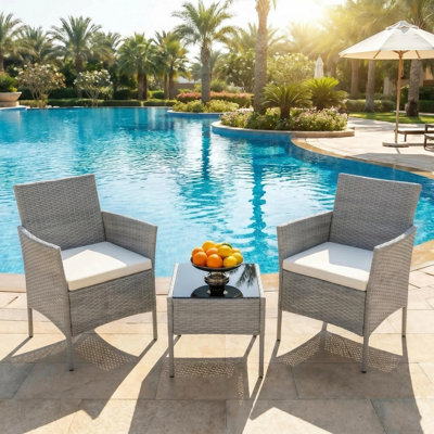B&Q -  2-Seater Outdoor Rattan Wicker Furniture Set With 1 Coffee TableGrey