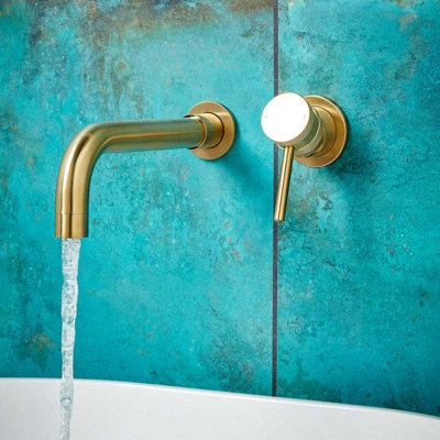 Scudo Apres Wall Mounted Basin Tap Brushed Brass from B&Q