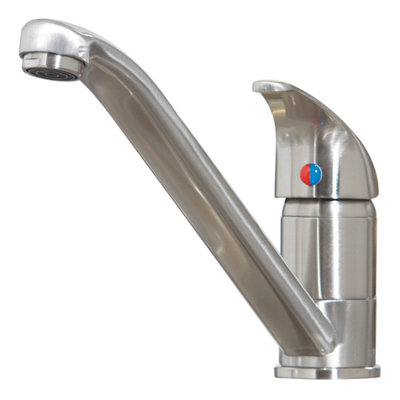 B&Q -  Aruba Kitchen Tap Brushed Nickel Deck Mounted Lever Swivel Spout Mono Mixer