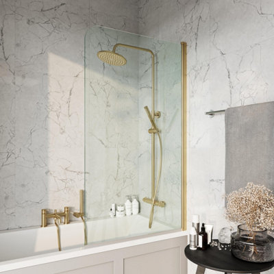 Scudo Brushed Brass Radius Bath Screen from B&Q
