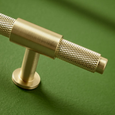 Scudo Apres Brushed Brass Knurled T Bar 95mm HandleDiamond Cut Design from B&Q