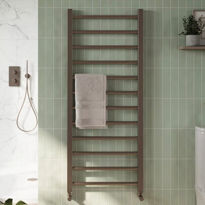 Scudo 500 X 800mm Brushed Bronze Heated Bathroom Towel Warmer Ladder Rail Radiator from B&Q