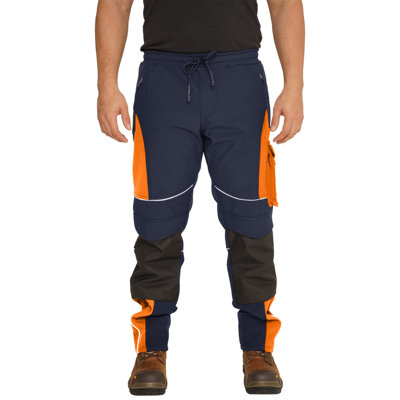 Sam Caan Softshell Mens Work Trousers Fleece Lined Water & Wind Proof Combat Cargo Safety Pants-Navy-30W/30L from B&Q