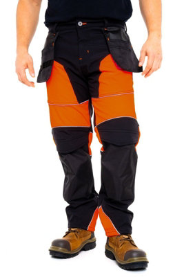 Sam Caan Softshell Mens Work Trousers Fleece Lined Holster Pockets Safety Pants Sty1-40W/30L Light
