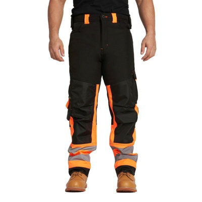 Sam Caan Softshell Mens Work Trousers Fleece Lined Water & Wind Proof Combat Cargo Safety Pants Sty3 Blk-Org- 36W/32L from B&Q