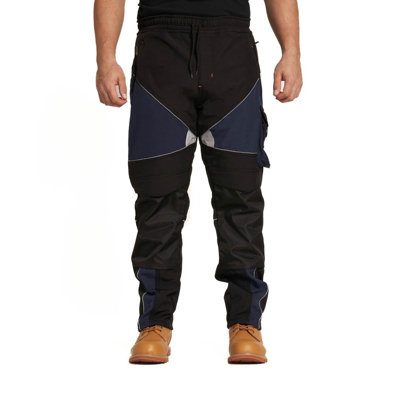 Sam Caan Softshell Mens Work Trousers Fleece Lined Water & Wind Proof Combat Cargo Safety Pants Sty4 Blk-Nvy-30W/30L from B&Q