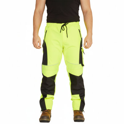 Sam Caan Yellow Softshell Mens Work Trousers Fleece Lined Water & Wind Proof Combat Cargo Safety Pants -30W/30L Large B&Q