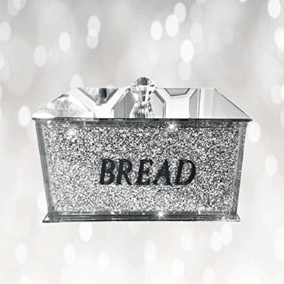 Touch Of Venetian Silver Crushed Diamond Bread Bin Crystal Mirrored Container Kitchen from B&Q