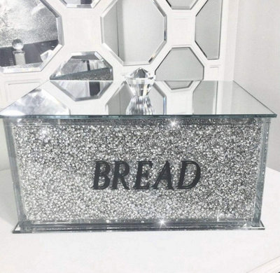 Touch Of Venetian Xxl Silver Crushed Diamond Bread Bin Crystal Mirrored Container Kitchen from B&Q