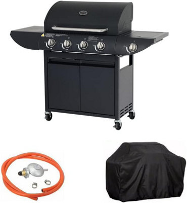 Campfire 4+1 Original Series Black Gas Barbecue With Weatherproof Cover & Side Burner + Regulator from B&Q