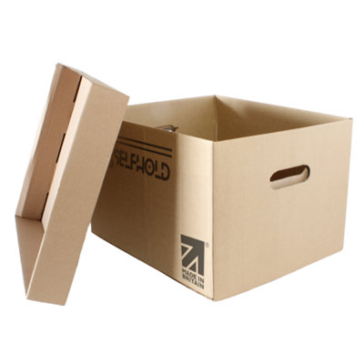 Selfhold Archive Box 36.5 X 27.5 X 23.5Cm For Moving House With Lid + HandlesMoving And Storage BoxesPack Of 5 from B&Q