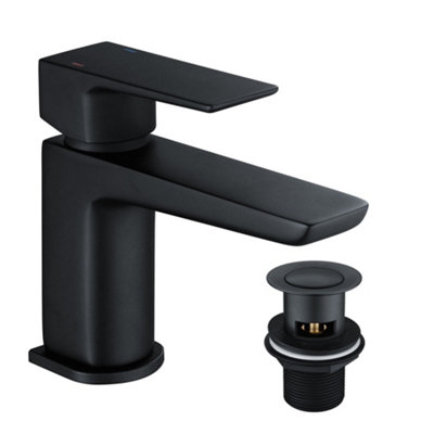 Bubly Matt Black Square Basin Mono Mixer Tap & Clicker Waste from B&Q