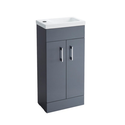 FNX Bathrooms Anthracite 400mm Square Basin Vanity Unit Bathroom Compact Cloakroom Furniture from B&Q
