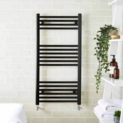 FNX Bathrooms 500X800mm Matt Black Heated Towel Warmer Ladder Rail Radiator from B&Q