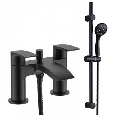 FNX Bathrooms Bath Shower Mixer Tap & Shower Slider Rail Kit Matt Black Bathroom Taps from B&Q