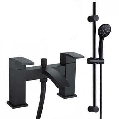 FNX Bathrooms Waterfall Bath Shower Mixer Tap & Shower Slider Rail Kit Matt Black from B&Q