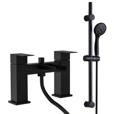 FNX Bathrooms Waterfall Bath Shower Mixer Tap & Shower Slider Rail Kit Matte Black from B&Q