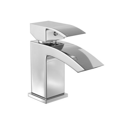 FNX Bathrooms Chrome Square Waterfall Basin Tap Mono Mixer FaucetSolid Brass Deck Mounted from B&Q