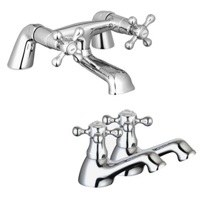 FNX Bathrooms Sterling Traditional Bath Filler Mixer & Basin Tap Pack Hot & Cold PairChrome from B&Q