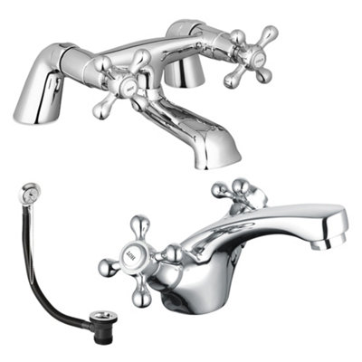 FNX Bathrooms Sterling Traditional Bath Filler Mixer & Basin Tap Pack Inc. Retainer Bath WasteChrome from B&Q