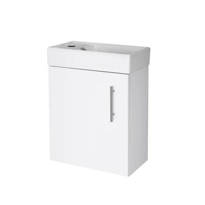 FNX Bathrooms Gloss White 400 Wall Hung Basin Sink Vanity Unit Compact Cloakroom from B&Q