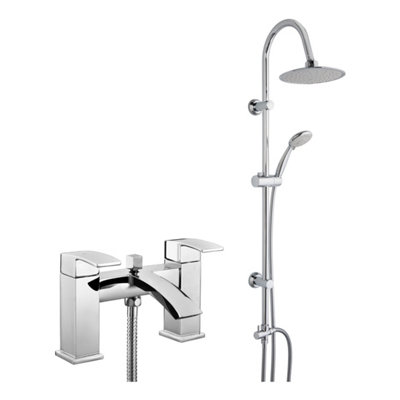 FNX Bathrooms Modern Chrome Waterfall Bath Shower Mixer Tap With 5-Mode Handset & Round Overhead Rigid Riser Kit from B&Q
