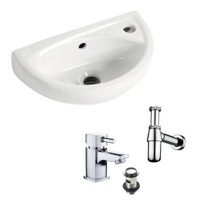 B&Q -  Small Compact Wall Hung BasinHero Mono Basin Mixer TapWaste & Round Bottle Trap (Pk1)
