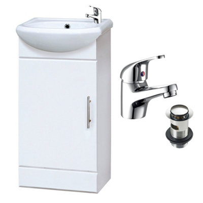 FNX Bathrooms Gloss White 420mm Compact Freestanding Vanity Unit With BasinTap & WasteIdeal For Cloakrooms from B&Q