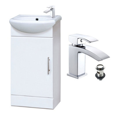 FNX Bathrooms Gloss White 400mm Semi Reccessed Vanity Basin Sink Unit & Lucia Tap & Waste from B&Q