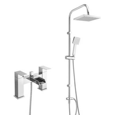 FNX Bathrooms Square Over Head 3 Way Rigid Riser Shower Kit With Waterfall Bath Shower Mixer from B&Q