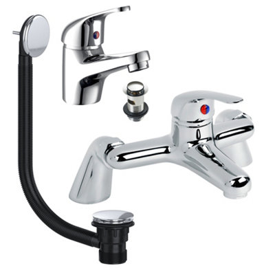 FNX Bathrooms Chrome Dom Basin Tap & Bath Filler Including Bath Waste from B&Q