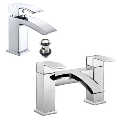 FNX Bathrooms Chrome Lucia Waterfall Basin & Bath Filler Tap Pack from B&Q