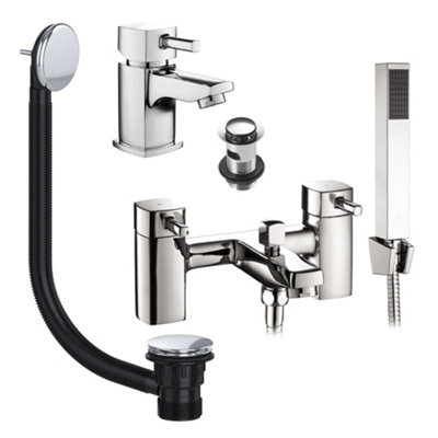 FNX Bathrooms Chrome Hero Basin & Bath Shower Mixer Tap Pack Including Bath Waste from B&Q
