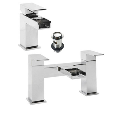 FNX Bathrooms Chrome Waterfall Basin & Bath Filler Tap Pack from B&Q