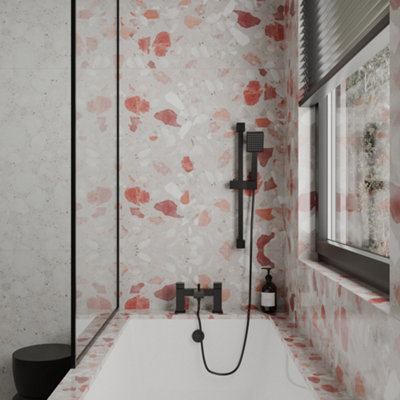 FNX Bathrooms Matt Black Lucia Bath Shower Mixer Tap & Square Shower Slider Rail Kit from B&Q