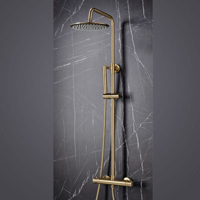 Fnx Bathrooms Thermostatic Rigid Riser Shower Kit With Diamond Cut HandlesBrushed Brass Finish from B&Q