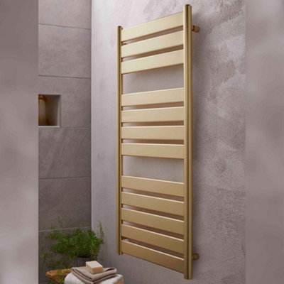 FNX Bathrooms Brushed Brass 500 X 1200mm Towel Warmer Ladder Rail Radiator from B&Q