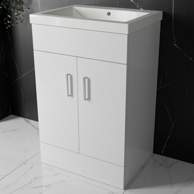 FNX Bathrooms 500mm Bathroom Floor Standing Vanity Unit & Basin Storage Cabinet With Soft Close Doors Gloss White from B&Q