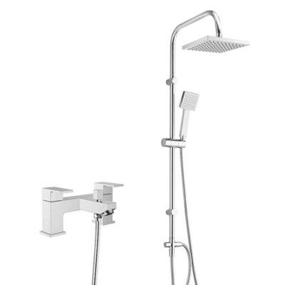 FNX Bathrooms Square Over Head 3 Way Rigid Riser Shower Kit With Square Bath Shower Mixer from B&Q