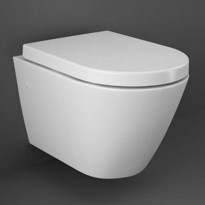 RAK Ceramics Rak Resort D-Shape Wall Hung Rimless Toilet & Soft Close Quick-Release SeatAlpine White from B&Q