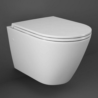 RAK Ceramics Rak Resort D-Shape Rimless Wall Hung Toilet Pan With Soft Close Quick Release Slimline SeatWhite Ceramic from B&Q